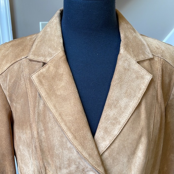 VINTAGE LARGE PRESTON & YORK GENUINE LEATHER SUEDE TAN/ GOLD DRESS JACKET - Picture 6 of 15